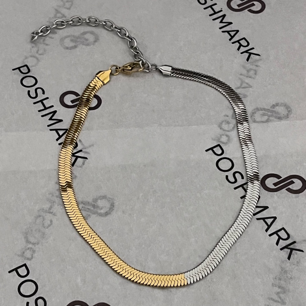 Adornia NWT AUTHENTIC 14K Gold-Plated & White Rhodium Herringbone Necklace. - Picture 13 of 15